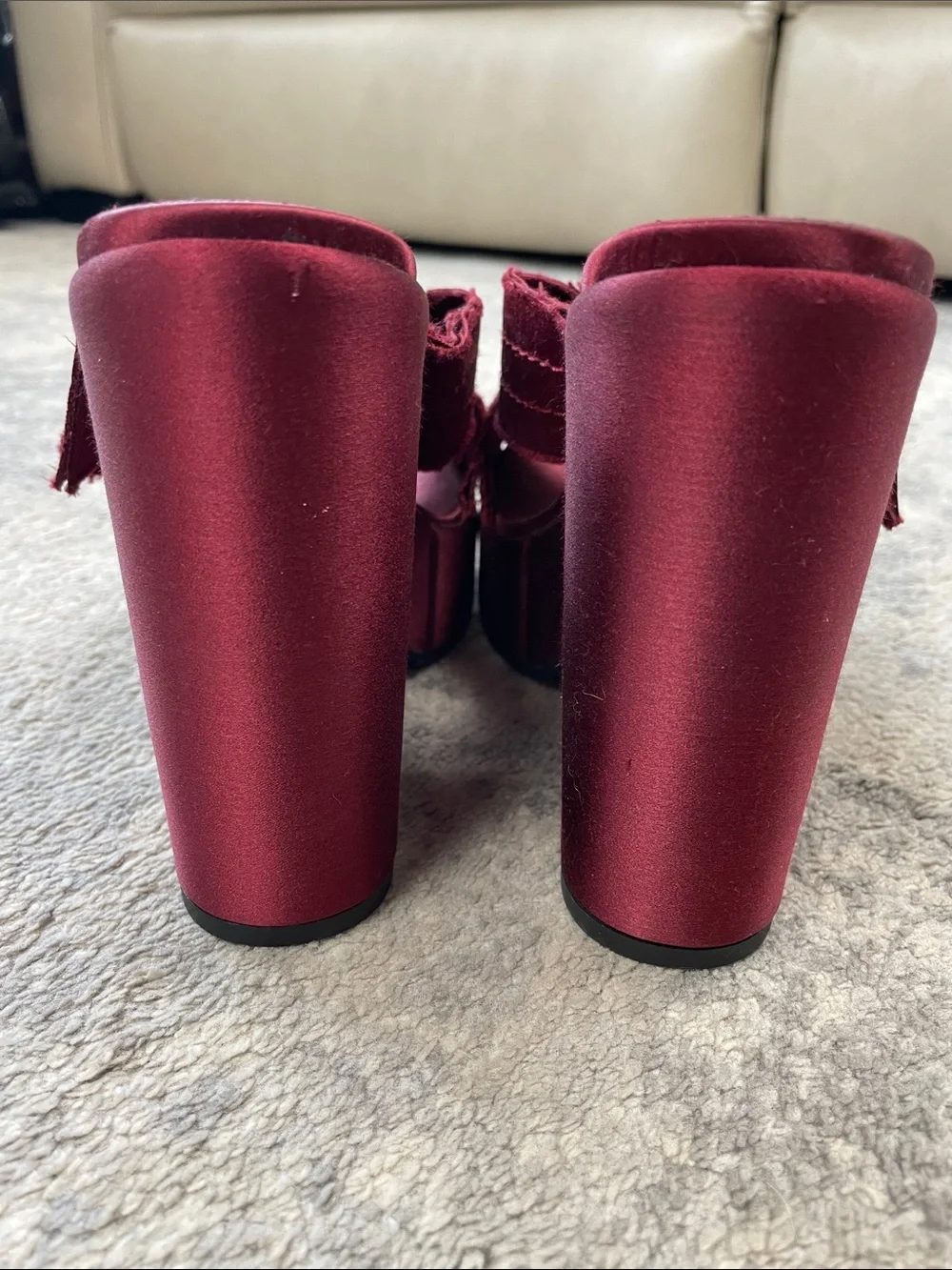 Pedro Garcia Tomasina Platform Sandal Mules Ruby Red Oxblood Satin Sz 36